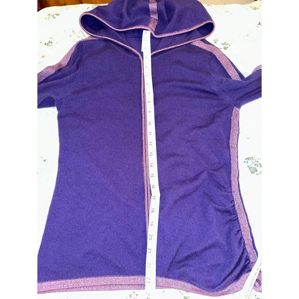 VINTAGE DESIGNER PURPLE CASHMERE SWEATER SET HOODIE + LAVENDER TANK S GLITTER